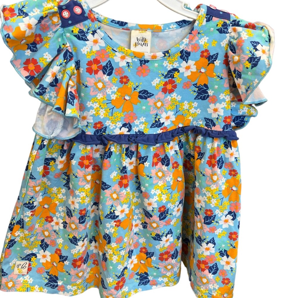Wild Flowers Floral Top Girls Best Day Ever Flutter Sleeves Flower Size 4